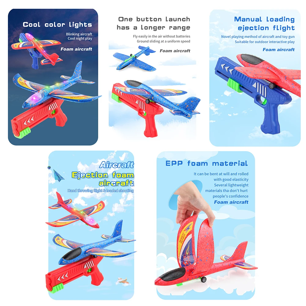 Kids Toys Foam Plane 10M Launcher Catapult Airplane Gun Toy Children Outdoor Game Bubble Model Shooting Fly Roundabout Toys