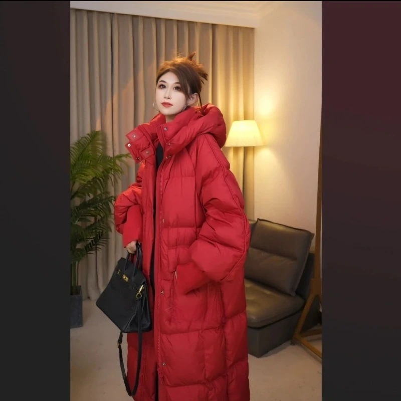 Winter Love Song Versatile Hooded Korean Version Thickened Over Knee Fashion Casual Anti-Season Down Jacket Thickened Down Coats