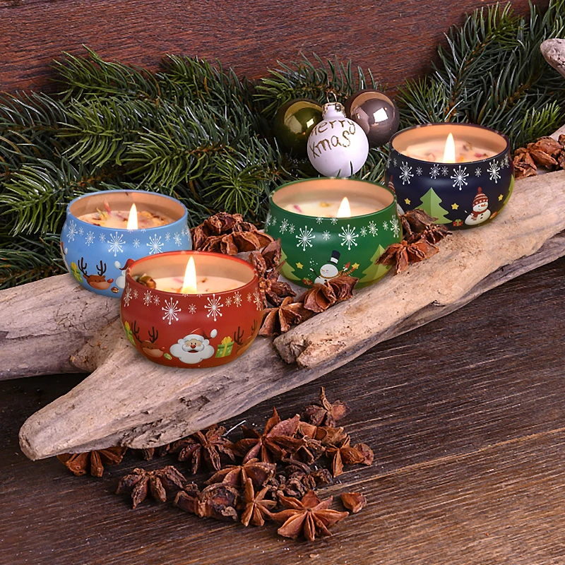 1pc Christmas Scented Candles Jar Vintage Flower Candle Jars Soy Wax Fragrance Candle Wedding Birthday Xmas Party Home Decorting