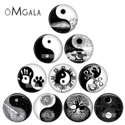 Fashion Chinese YinYang TaiChi Art Patterns 12mm/16mm/18mm/20mm/25mm Round photo glass cabochon demo flat back Making findings