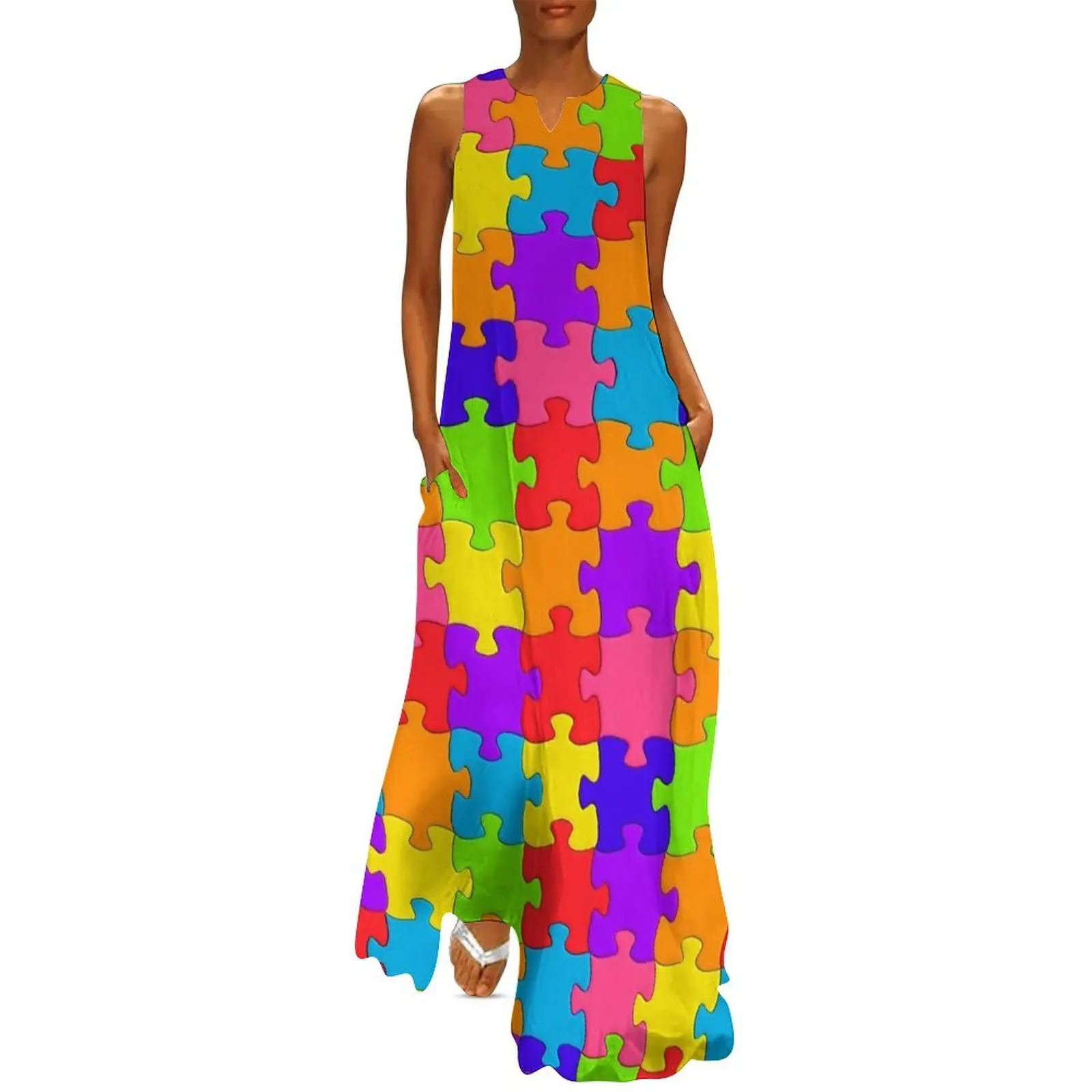 Jigsaw pattern multicolour design Long Dress dress women summer 2025 evening dress woman