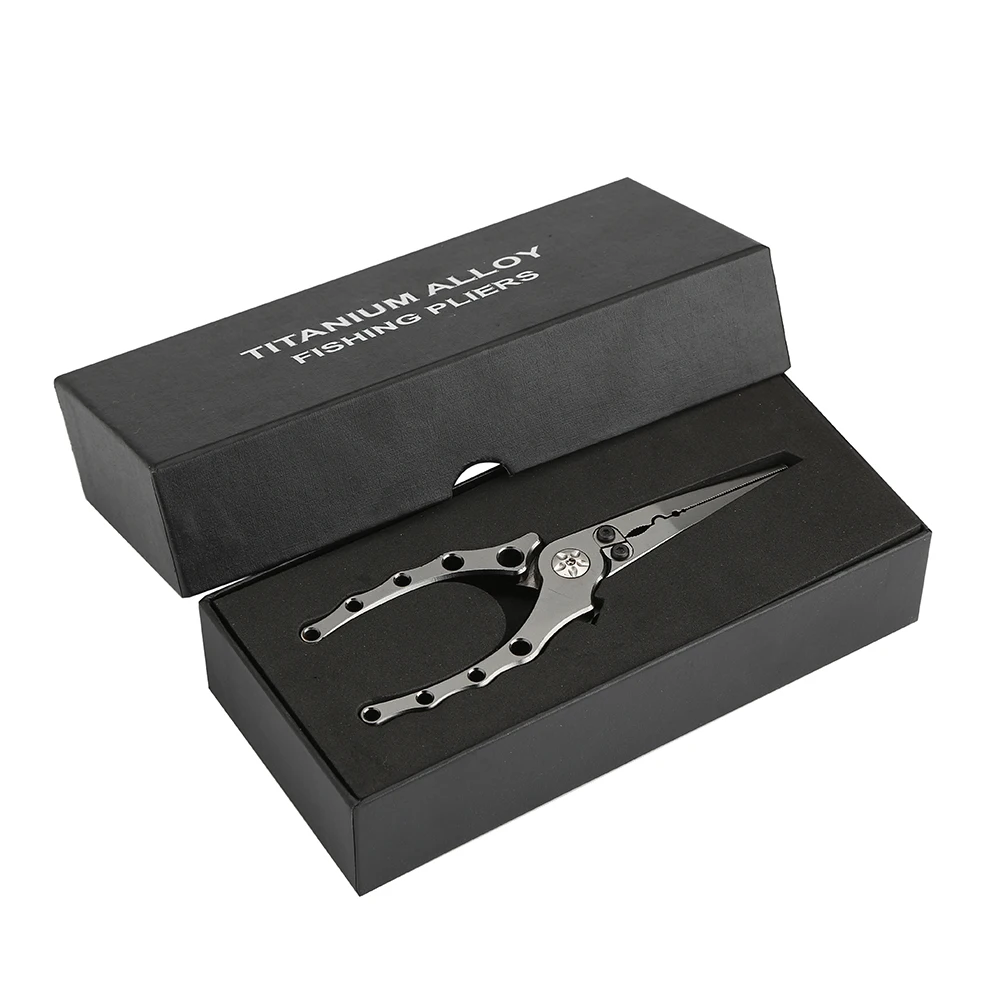 

High End Fishing Accessories Lightweight Titanium Alloy Fishing Pliers with Custom Package Black Box