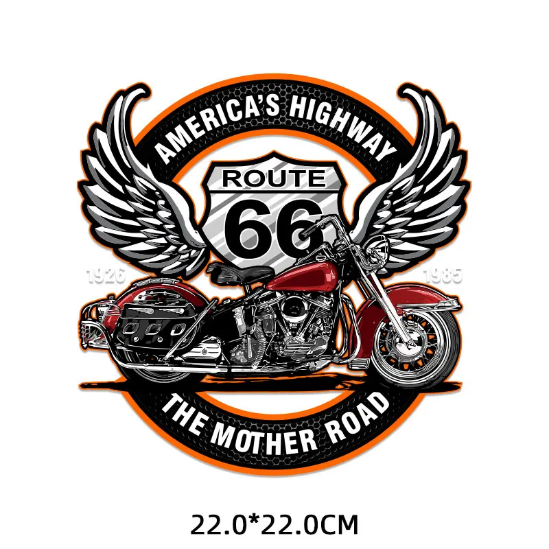 Punk Motorcycle Route 66 Biker Patches Iron on Transfers for Clothing Thermoadhesive Patch Stickers on Men's Clothes Jackets