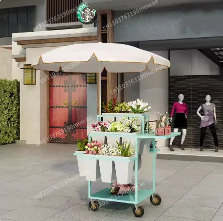 Flower stall display stand Night market Flower trolley Multi-layer ladder Wake flower bucket Square bucket float with 18 buckets