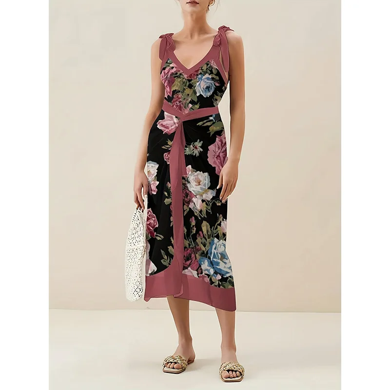 

2025 European and American One- Swimsuit Two-Piece Set New Hot-Selling Printed Tight-Fitting Gathered Backless High-End