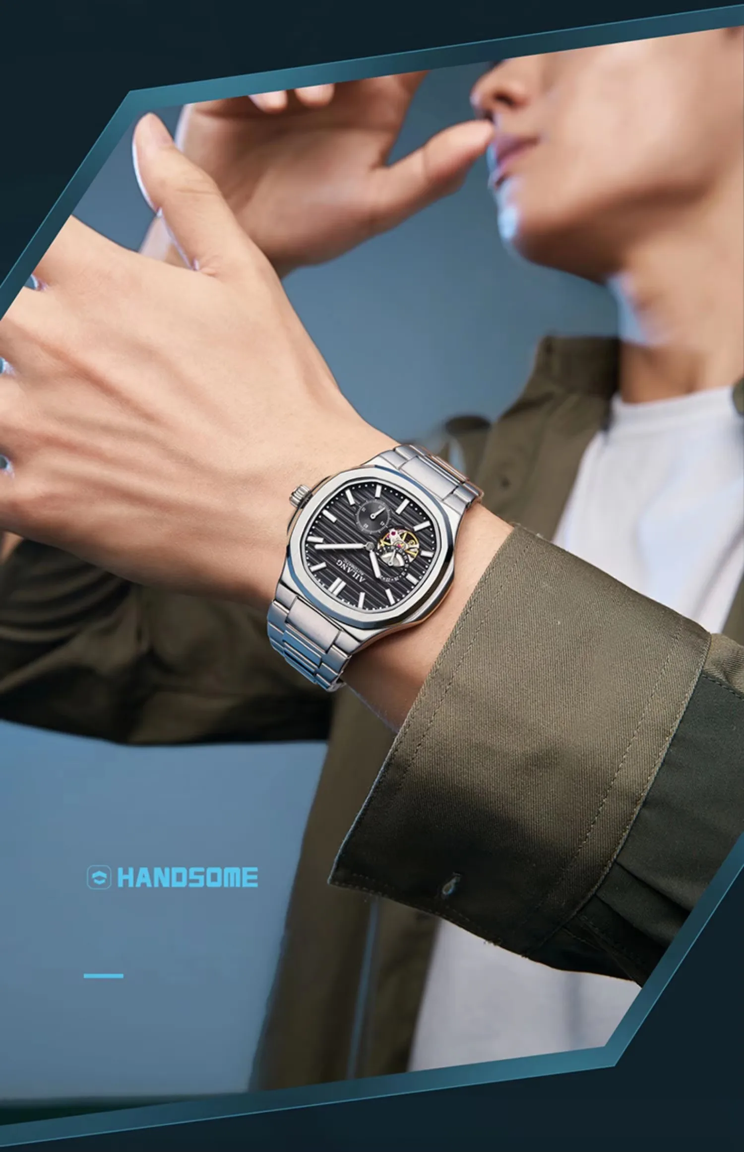 New AILANG automatic mechanical watch business multi-functional luminous waterproof fashion men's watch polygon design