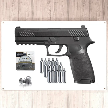 SIG Sauer P320 에어 피스톨, CO2 12 그램 (15 팩) 및 500 납 펠렛, 벽 주석 사인, 저렴한 가격, 8*12 인치, 신제품 