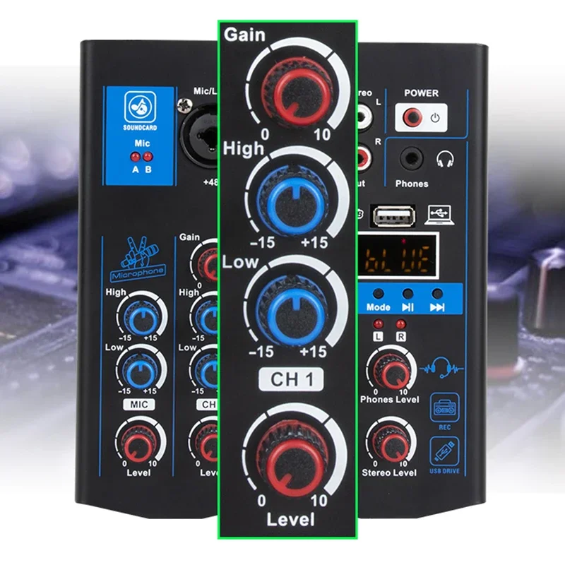 

Mini 4 Channel Audio Mixer Amplifier Music Console Microphone Wireless Cards Mixers Controller Audio Console Mixer Sound System