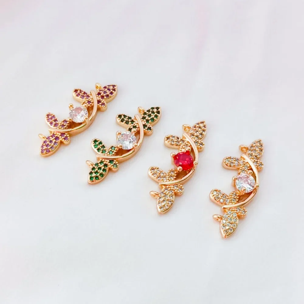 

14-каратное позолоченное инкрустированное красочное циркониевое бабочка с двойным подвесным соединением, браслет, ожерелье, сделай сам, ювелирные аксессуары ручной работы