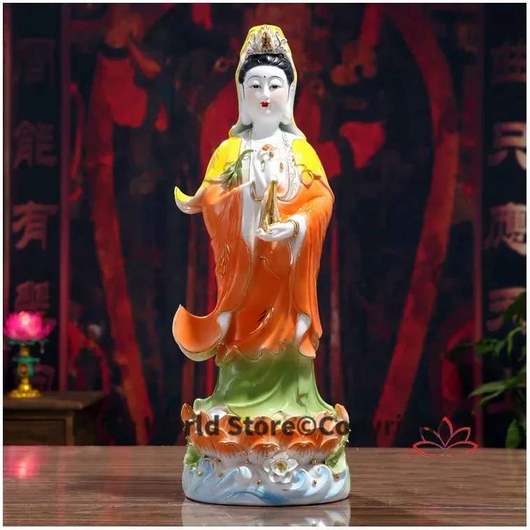 45CM Large # home Lobby family Bless Safe Good luck Buddha Coloured drawing Guanyin Avalokitesvara Buddha porcelain art statue