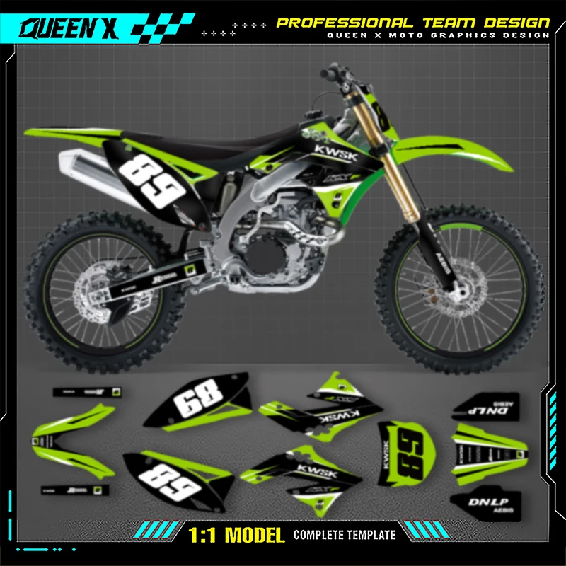 Queen X MOTOR تخصيص مجموعة ملصقات الرسومات للدراجات النارية لـ KAWASAKI KXF250 KX250F KXF 250 2009 2010 2011 2012 004