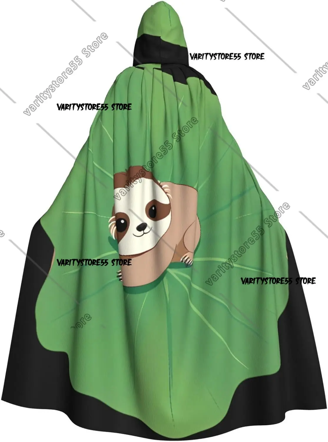 

Little Sloth on Lotus Leaf Prints Halloween Adult Hooded Cloak for Costume Parties and Theme Events