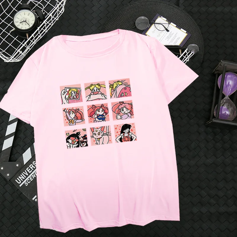 

Женская футболка в корейском стиле с японским мультяшным принтом, лето 2026, свободного кроя, с коротким рукавом, повседневная, в стиле Харадзюку