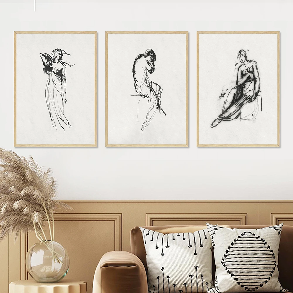 

Sketch Minimalist Wall Art Canvas Painting Vintage Gallery Print Poster Line Antique Abstract Figure Pictures Living Room Decor