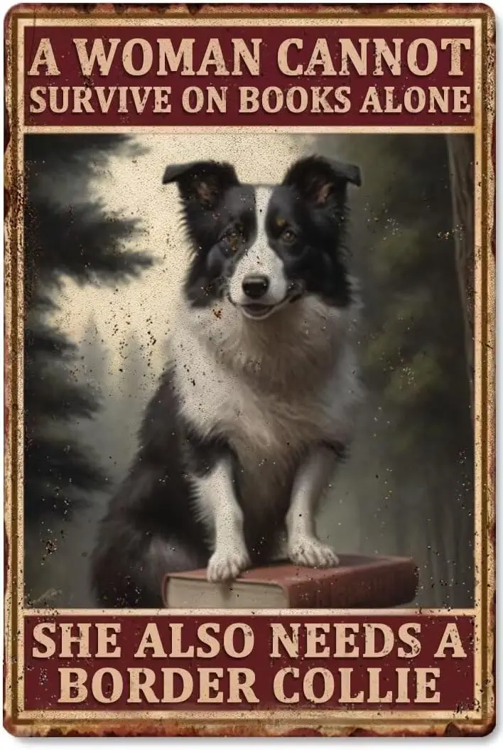 Nostalgic-Art Retro Tin Sign, Border Collie Reading 3 Gift idea for Pet Lovers, Metal Plaque, Vintage design for decoration, 24x