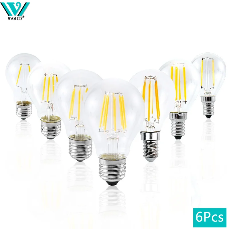 

6pcs A60 G45 Retro Edison Glass Bulb E14 E27 2W 4W 6W 8W LED Light Bulb AC 220V Globe Ball Bulb Cold/Warm White Lampada LED Lamp