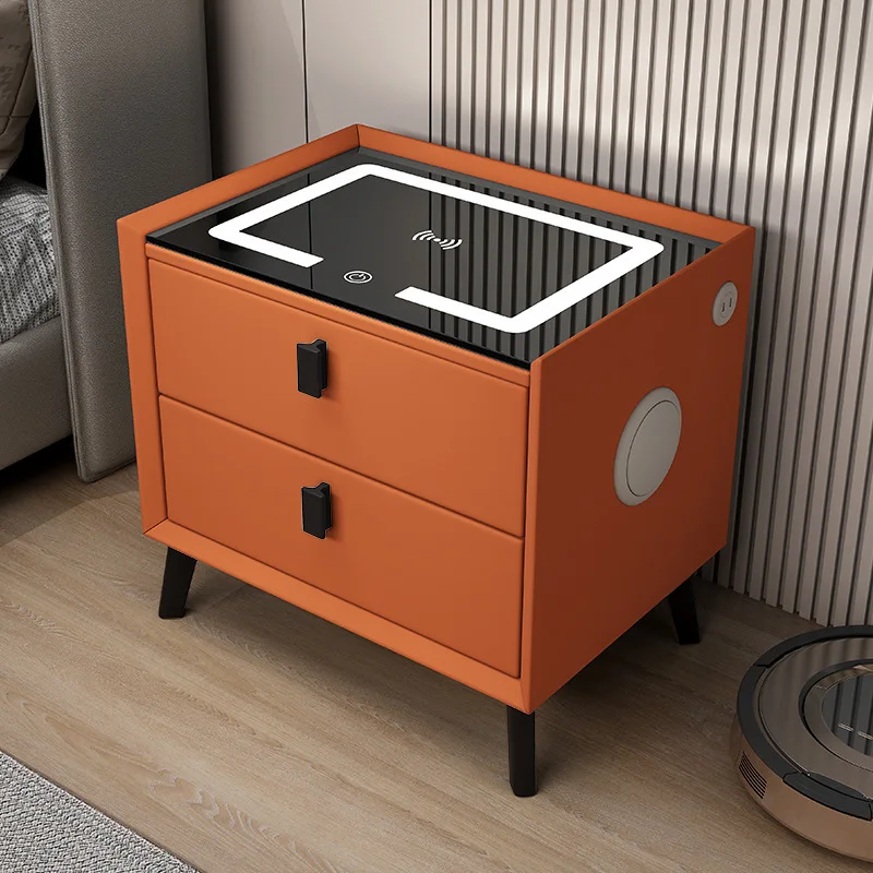Smart nightstand solid multifunctional wireless charging  wood simple bedroom no installation with light