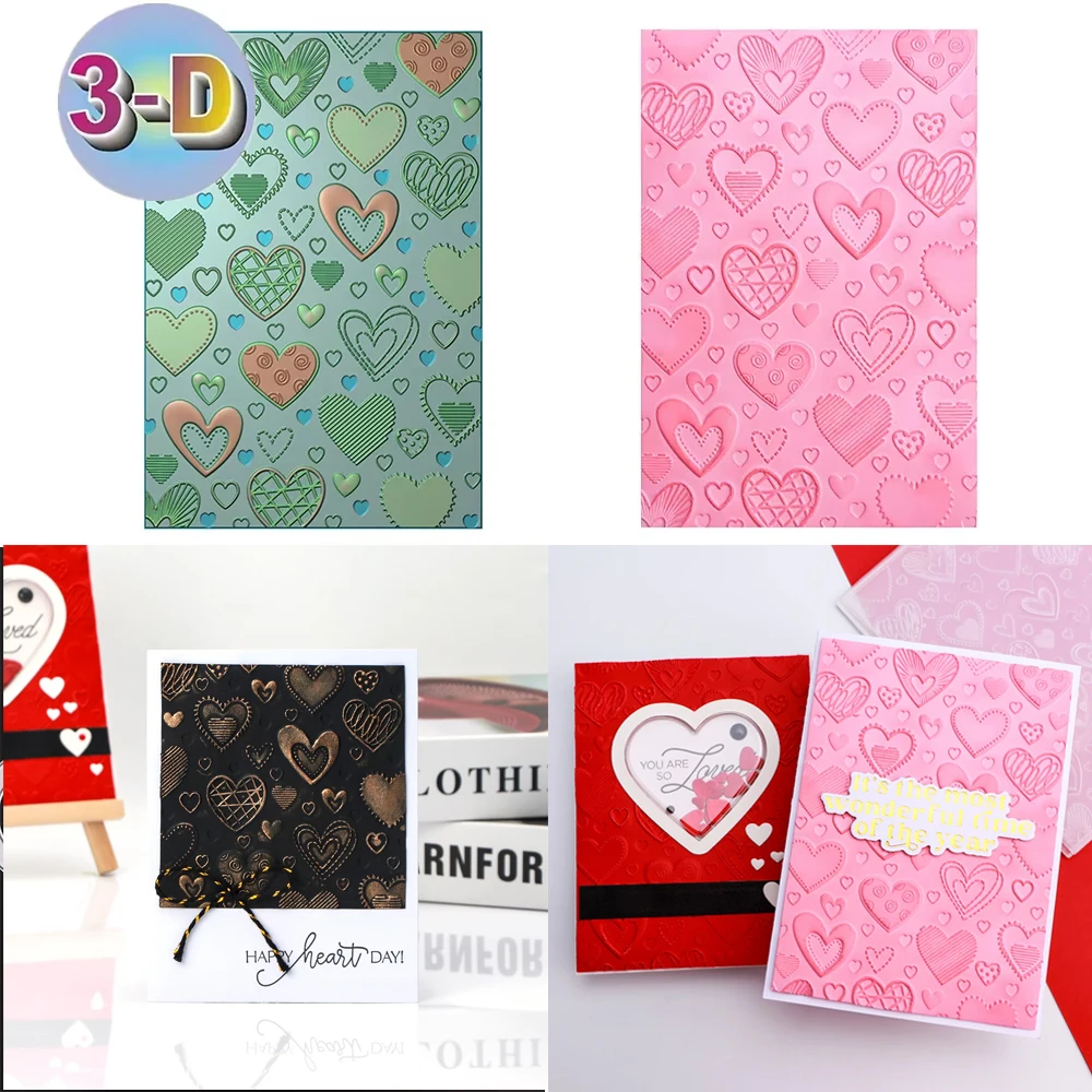 Valentine's Day Heart Shape Background 3D Embossing Folder For Adding Textured Detail To Paper Card Crafting Making Project