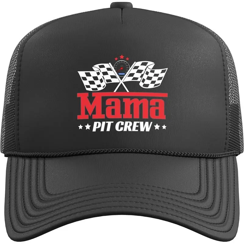 Mama Pit Crew Race Car Birthday Party Racing Mother's Day Trucker Hat with Adjustable Mesh Back