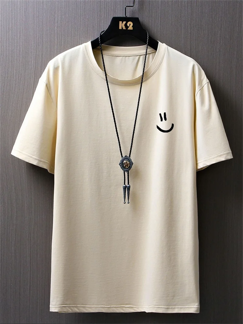 Simple Smiley Face Pattern T Shirts Fashion Summer Crew Neck 3D Printed Short Sleeve T-shirts Casual Oversized Breathable Tops