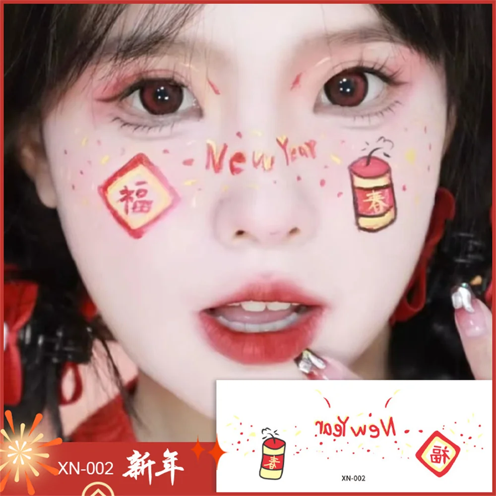 New Year Face Sticker Lantern Red Envelope Temporary Tattoo Stickers  Self Adhesive Waterproof Glitter Body For Festival Makeup