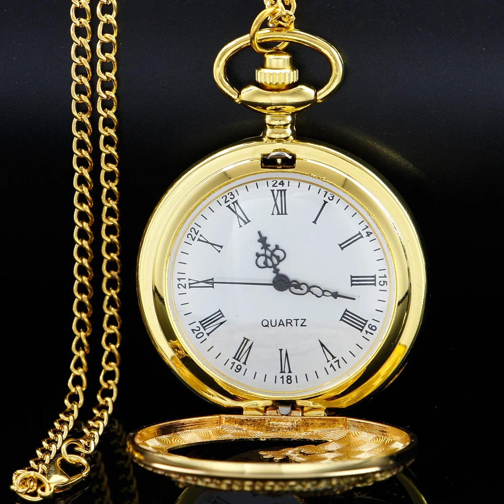 Luxury Golden Dragon Hollow Digital Quartz Pocket Watch Fashion Pendant Necklace Time Clock Men's and Women's Accessories Gifts
