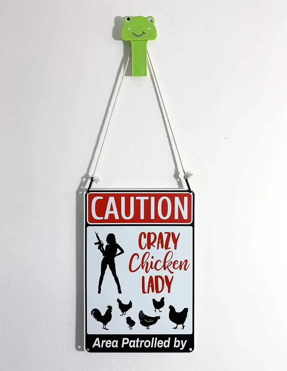 Bestylez Area Patrolled By Chicken Lady - Crazy Lovers Gag Gifts - Funny Farm Yard Fence Chicken Coop Caution Sign Outdoor Decor