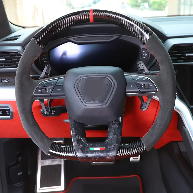 

Real Carbon Fiber Steering Wheel Cover Trim Sticker For Lamborghini Urus SE 2018 2019 2020 2021 Car Interior Accessories