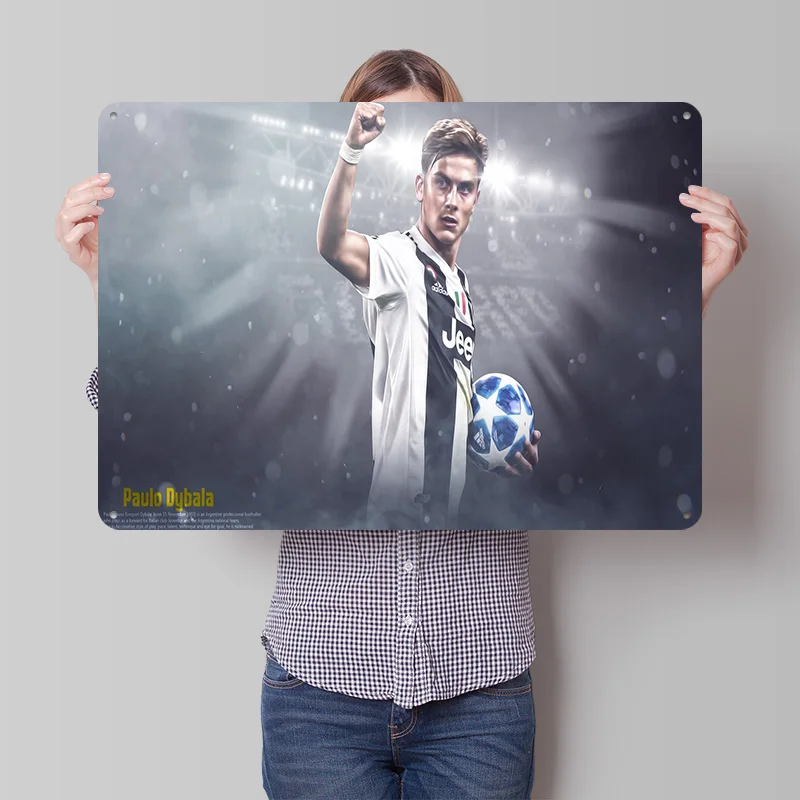 Póster de Fútbol de Paulo Dybala en Lámina Metálica, Arte de Pared Personalizado, Letreros Metálicos Vintage, Placa de Metal Retro para Decoración de Baño y Habitación