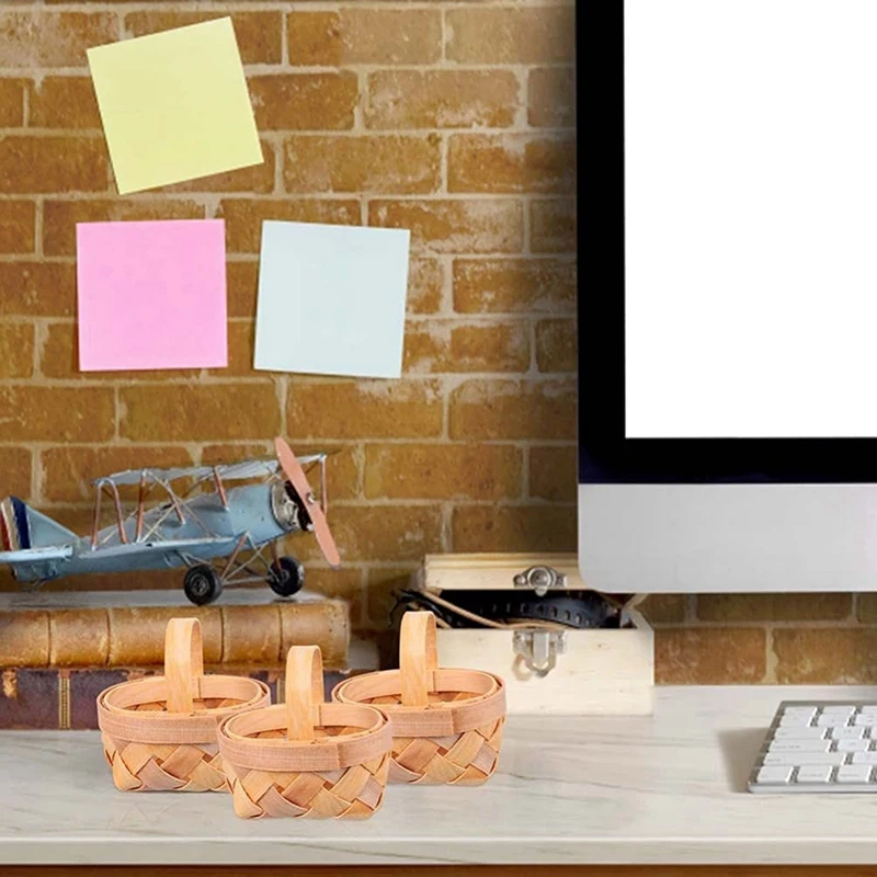 8PCS Mini Woven Baskets With Handles For Party Favors Crafts Decor Photo Prop