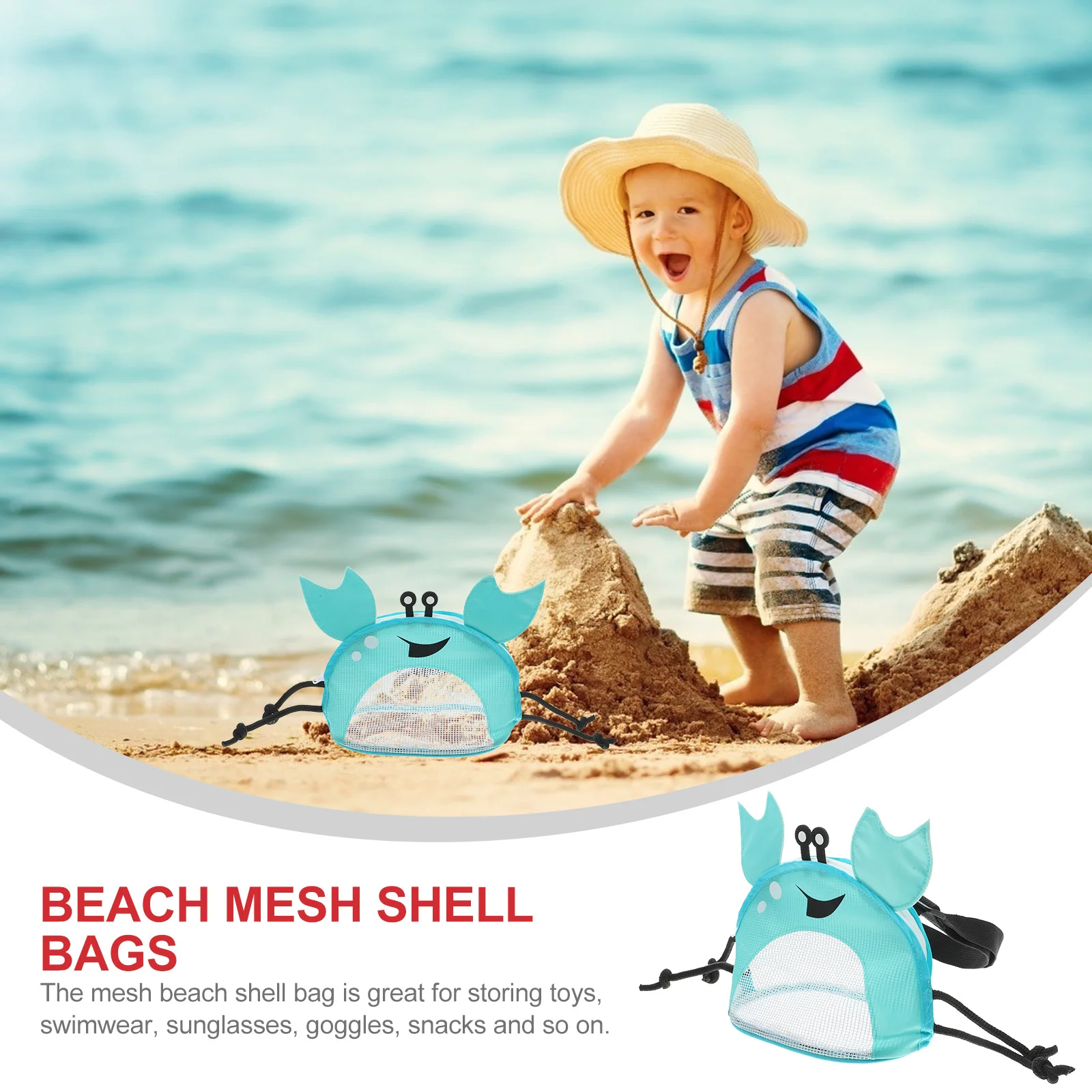 

Crab Beach Bag Pouch Kids Toddler Fashion Mesh Shell Collecting Bags for Kid's Toy Going-out Bucket Baby