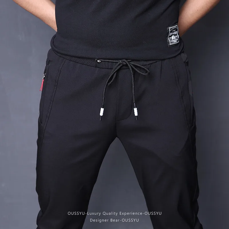 

High Quality Polyamide Fibre Summer High Stretch Men's Sports Casual Pants Slim Zippered Pocket Sweatpants Joggers Trousers Man