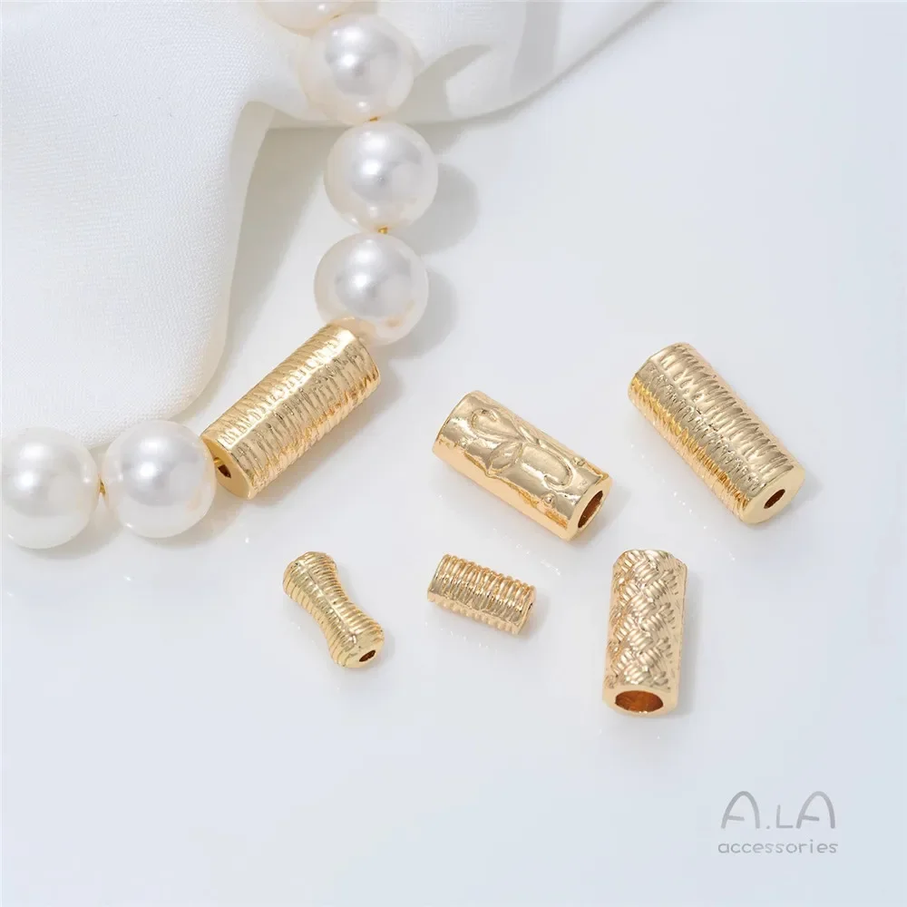 

C46 14K Gold-plated Cylindrical Through-hole Round Tube Small Waist Beaded Accessory Diy Beaded Bracelet Crystal Jewelry Materia