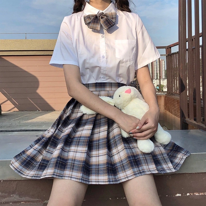 Japanese School Girl Uniform Pleated Mini Skirt School Uniform High Waist A-Line Plaid Skirt Sexy JK Uniforms Sailor Suit Woman