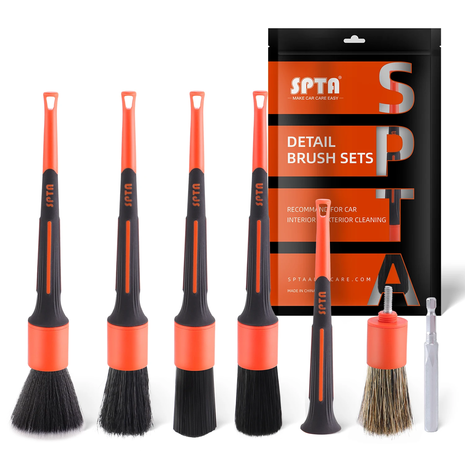 SPTA Car Detailing Brush Set, 7 Pack Soft Boar Hair Auto Detail Brush Kit For Automotive Elegant Surface Interior & Exterior