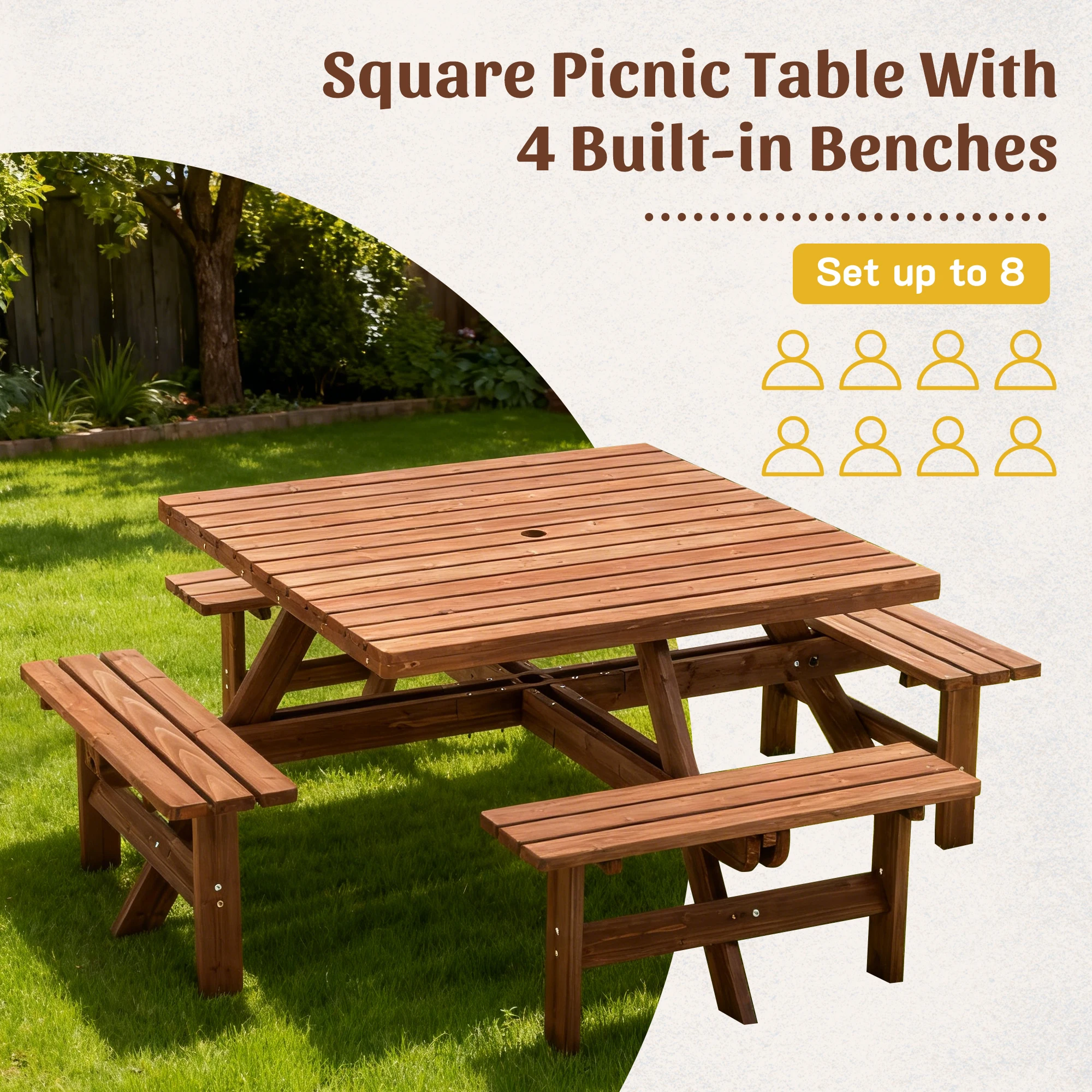 8 Person Square Picnic Table U - đánh giá và giá Outdoor Furniture Dining Set