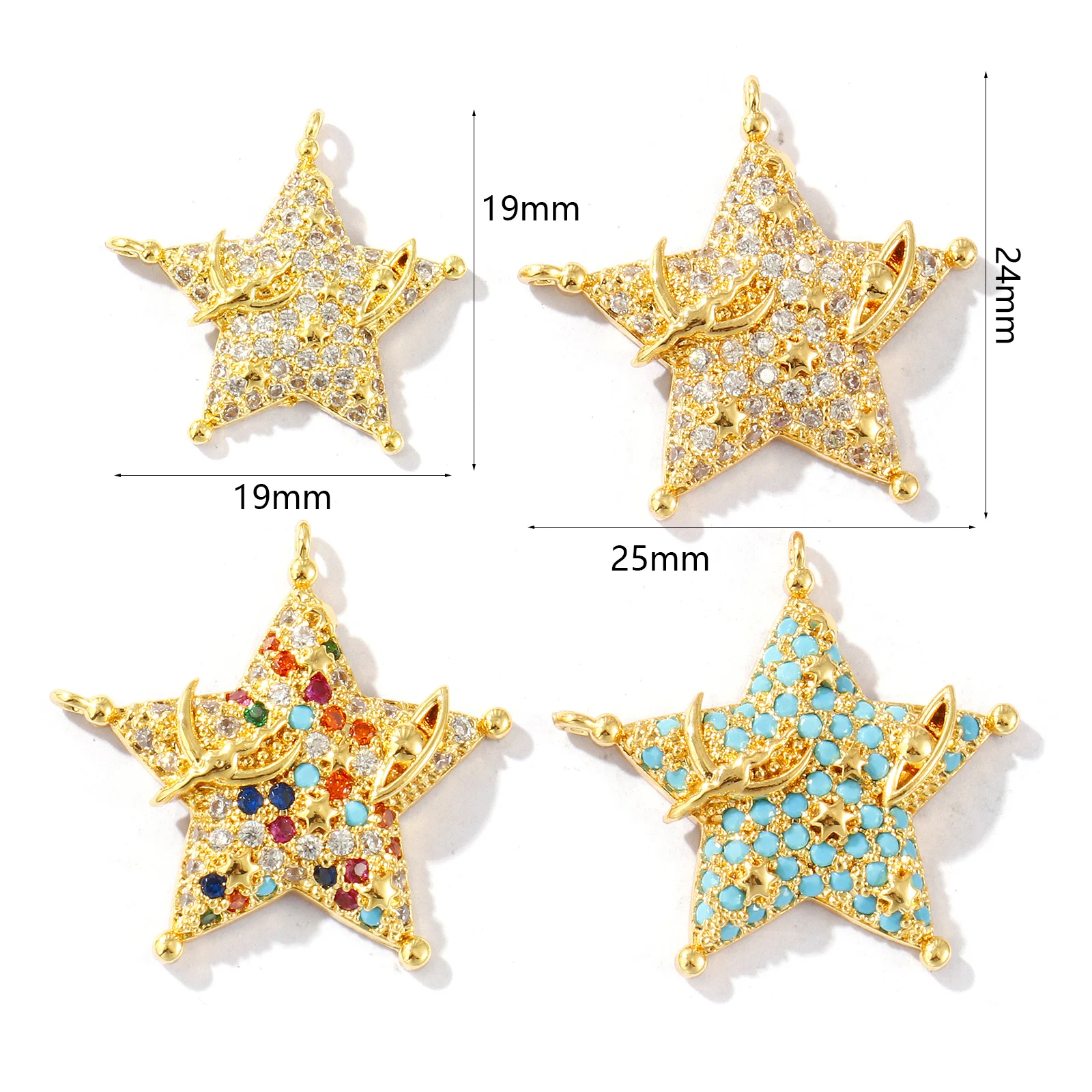 1 Piece Brass & Cubic Zirconia Galaxy Charms 18K Gold Plated Pentagram Star Pendants For DIY Necklace Jewelry Making Findings