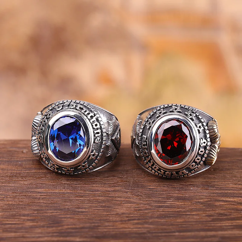 

S925 sterling silver brown stone personality eye of God Thai silver jewelry domineering hipster man's silver ring