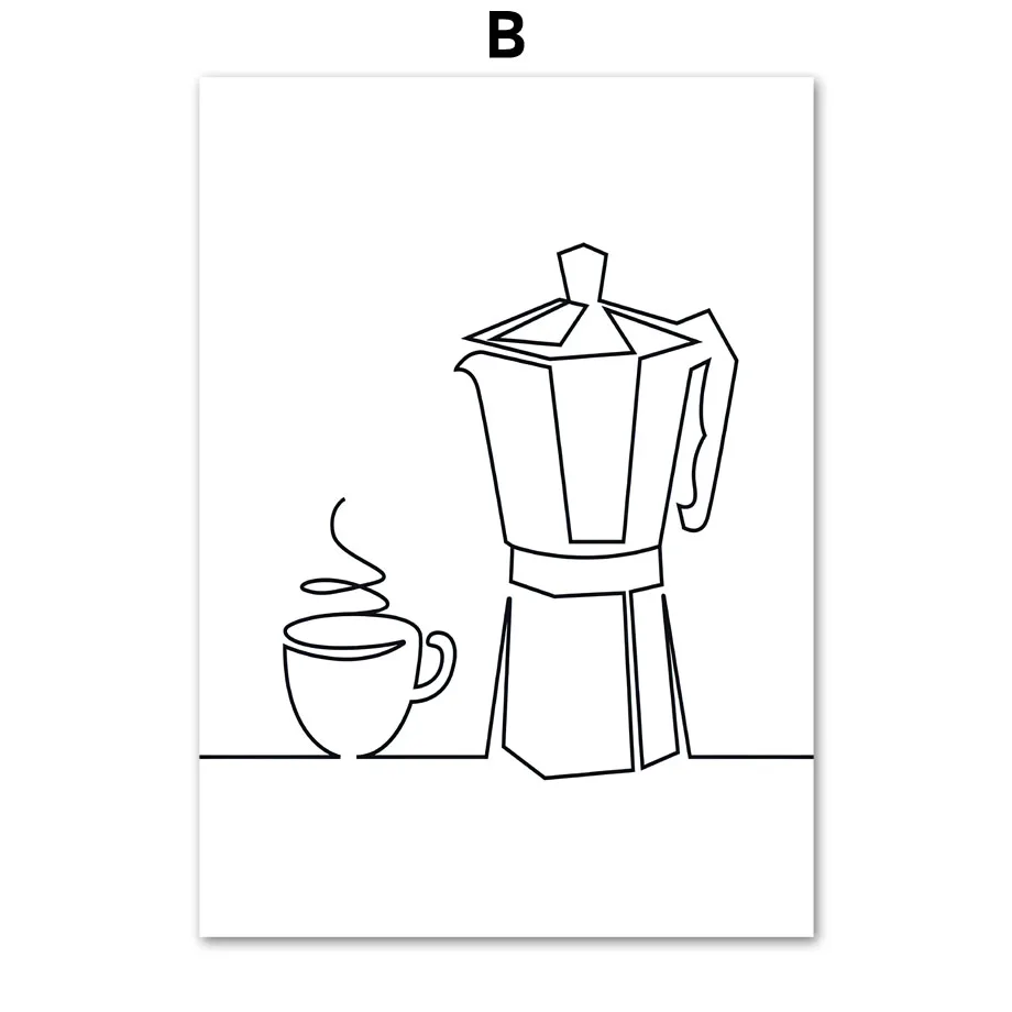 خطوط مجردة القهوة كأس للنبيذ الليمون قماش اللوحة الشمال الملصقات والمطبوعات صور فنية للجدران لغرفة المطبخ ديكور المنزل #5