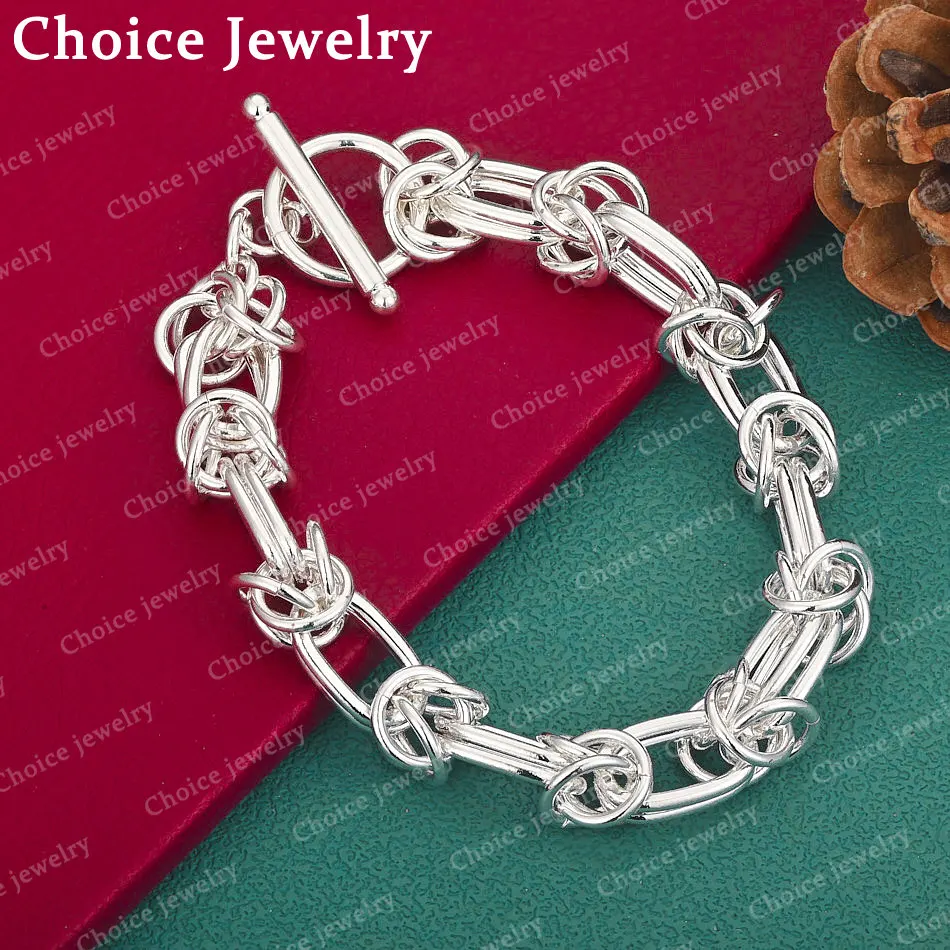 925 Sterling Silber Kreisketten-Armband mit Schnalle für Damen und Herren, Modeschmuck, klassische Party-Accessoires, Geschenke