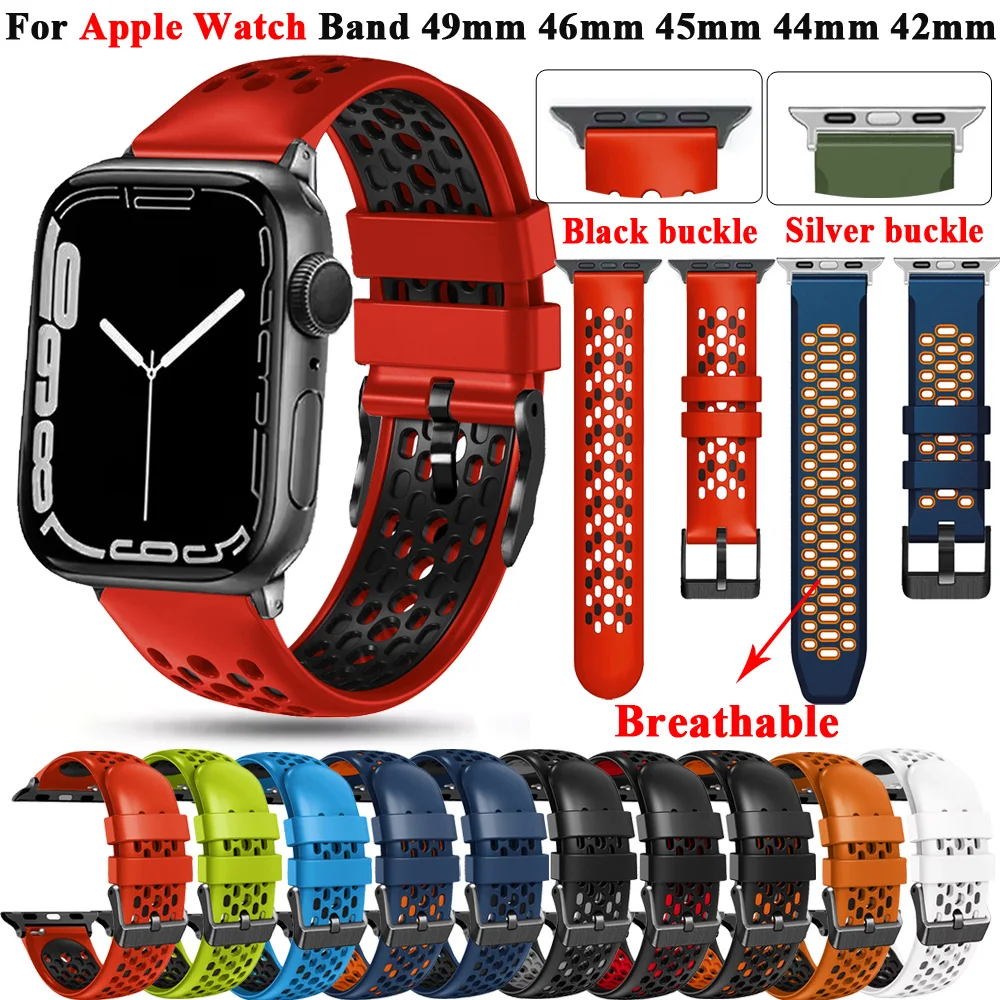 

Silicone Band For Apple Watch straps 49mm 44 mm 45mm 46mm 42mm sports bracelet iWatch series 11 10 46mm 9 8 3 SE ultra 2 3 49mm