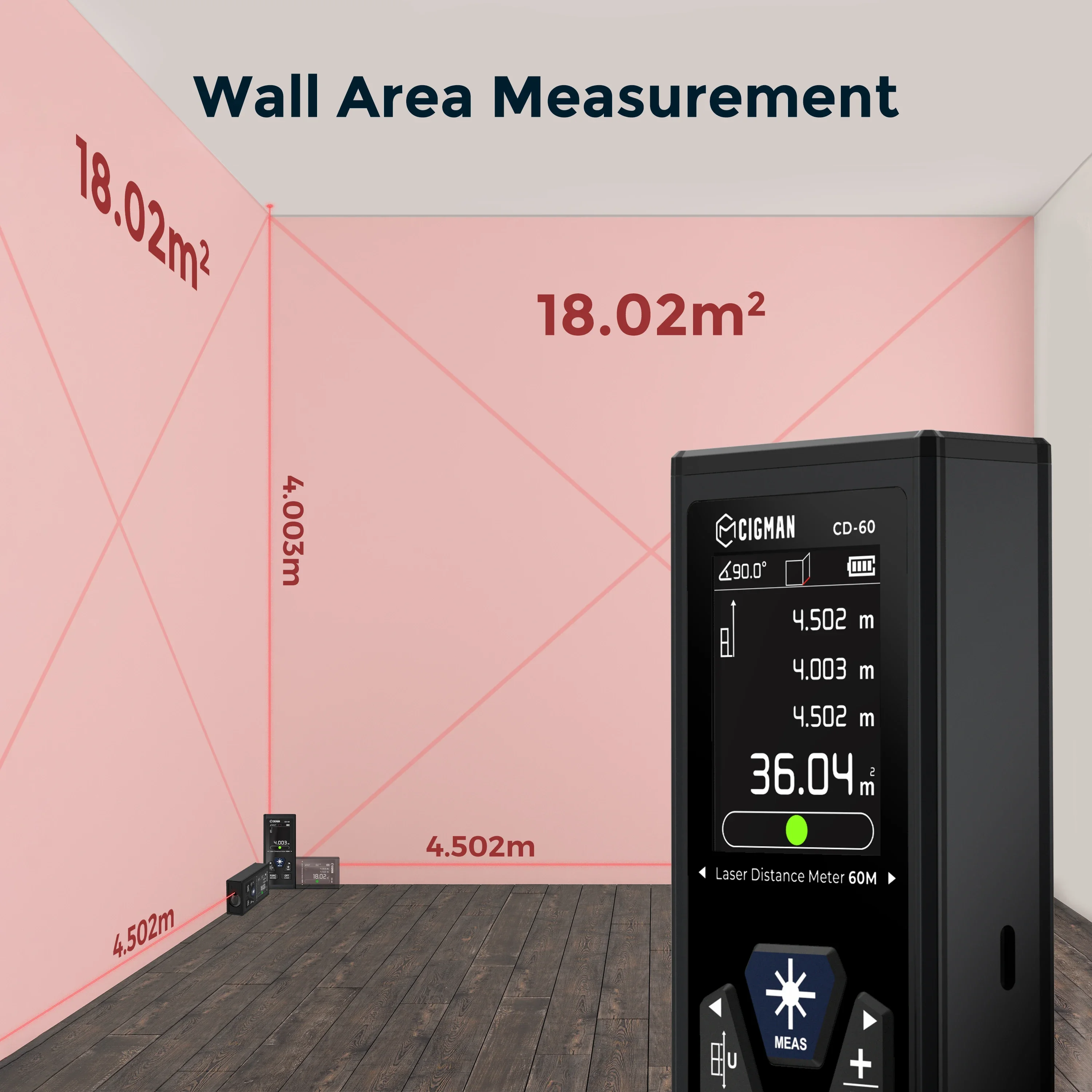 CIGMAN Bilateral 120m Laser Rangefinder Digital Rechargeable Distance Meter With Level Bubble, Built-in Lithium Battery