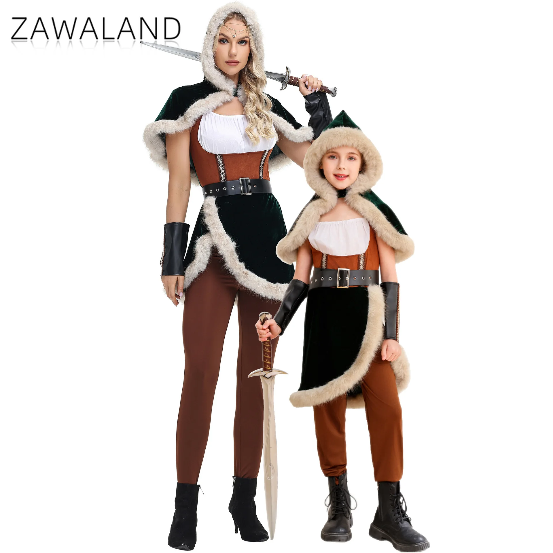 

Medieval Warrior Cosplay Costume Woman Knight Stage Performance Clothes Mother Daughter Matching Set Carnival Dress Up Outfits