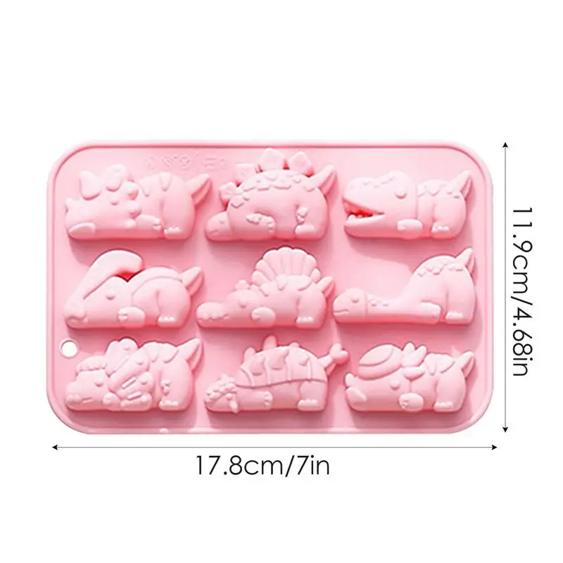 Molde de gelatina de dinosaurio, 9 cavidades, moldes de dinosaurios de silicona bonitos DIY, moldes de gelatina de Chocolate, decoración de pastel de dinosaurio