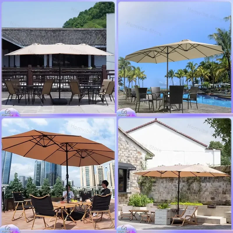 Large Outdoor Commercial Sun Umbrella for Cafe Terrace Patio Three Head Central Column Shade Canopy for Courtyard Garden