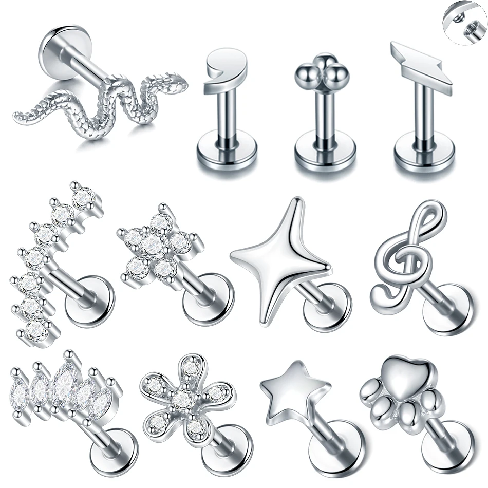 

1PC 316L Stainless Steel Ear Cartilage Earring Tiny Tragus Stud Helix Conch Flatback Piercing 16G Snake Star Body Jewelry