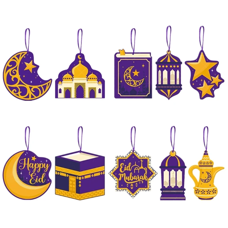 10pcs/set Eid Mubaraks Hanging Decorations MoonStars Paper Pendant Ornament Ramadans Kareems Mosque Sign Eid Alfitr Party 95AA