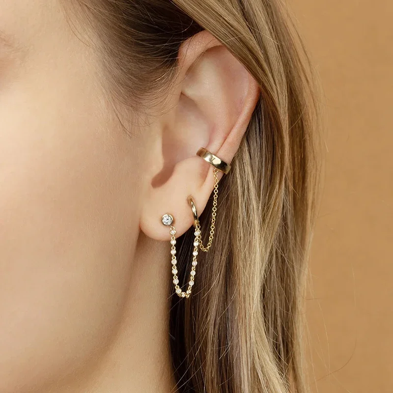 Women's 925 Silver Crystal Chain Tassel Dangle Earrings