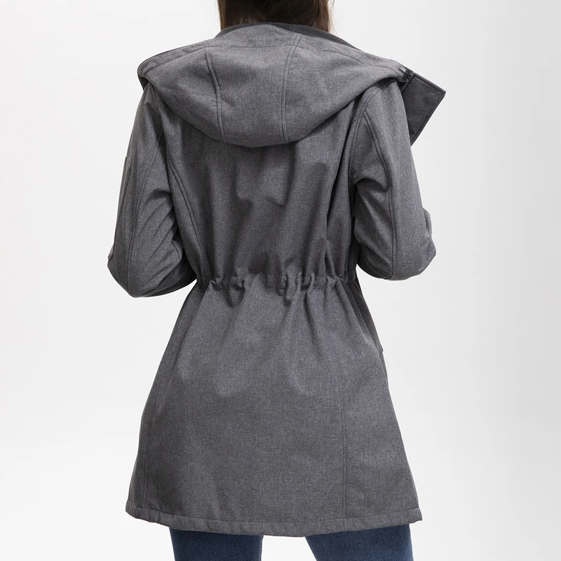 Outdoor Women's Hooded Softshell Jacket Cinched Waist Multi-Pocket Fleece Lined Autumn Winter Coat