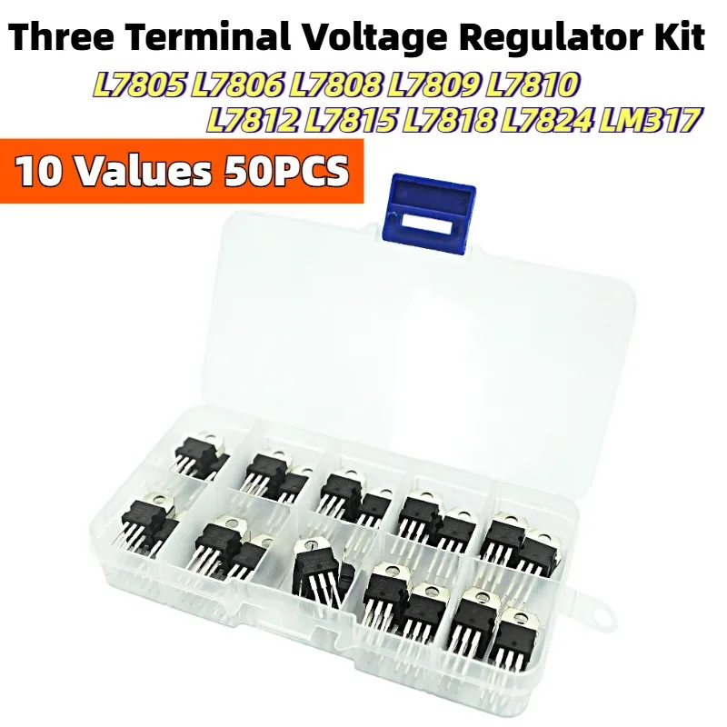 

50PCS 10 Values Three Terminal Voltage Regulator Kit L7805 L7806 L7808 L7809 L7810 L7812 L7815 L7818 L7824 LM317 Set of 10 kinds